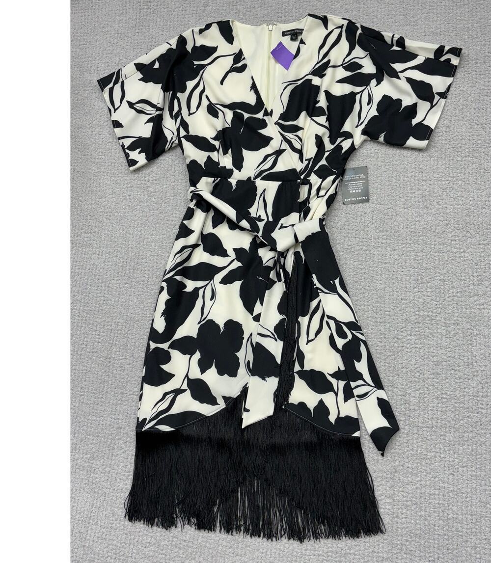 Boston Proper Black White Floral Short Sleeve Dress Size XS NWT #70719